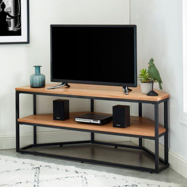 Meuble TV d'angle en bois et métal L120cm - IVICA Bois clair - Drawer
