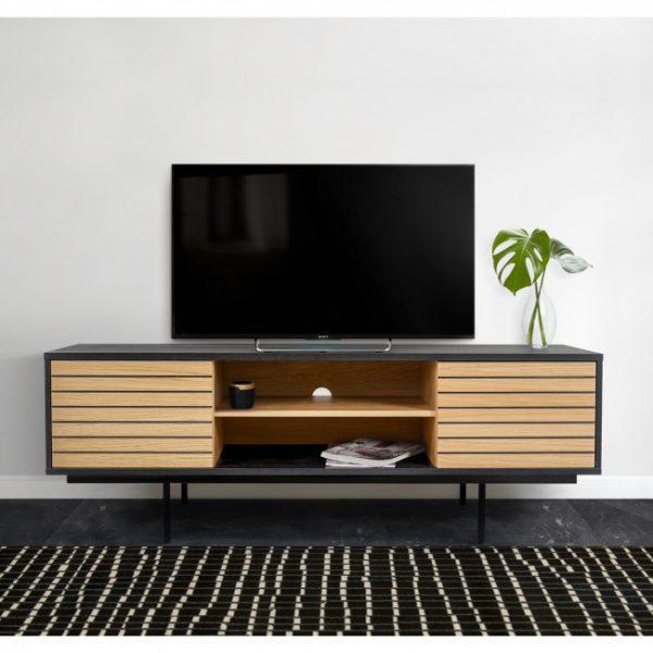 Meuble TV design en bois et métal - STRIPE Noir chene - Woodman