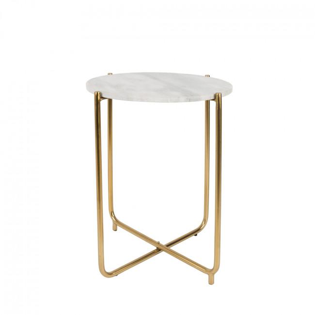 Table d'appoint marbre et laiton - TIMPA Blanc craie - Drawer