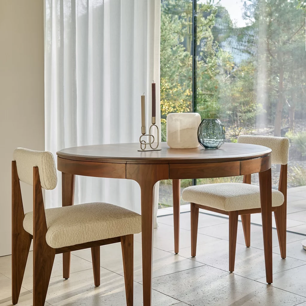 Table ronde extensible AMPM Sanara en noyer et plaqué