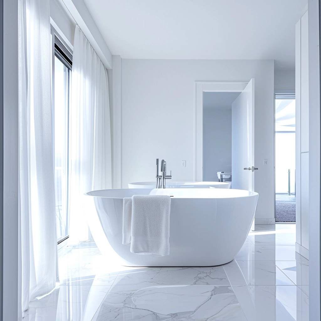 marbre salle de bains blanche