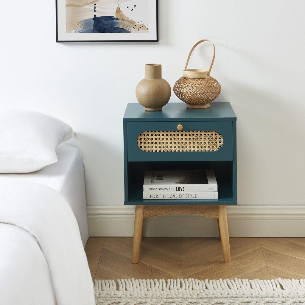 Table De Chevet Design Bleu Marine - 38x36x63 Cm, MDF Laqué Et Métal, 1 Tiroir, Compacte Pour Chambre Ou Salon