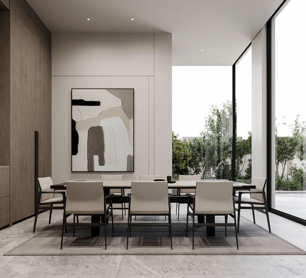 Une villa a la decoration moderne et minimaliste dans les tons beiges 9